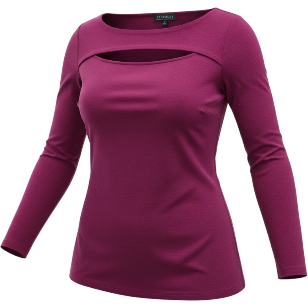 Eloquii Magenta Cutout Front Boat Neck Long Sleeve Knit Top Plus Size 20